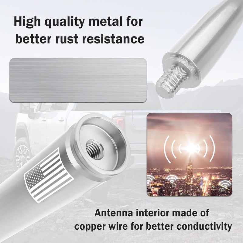 Junecarp New Upgrade American Flag Car Bullet Antenna,Truck Exterior Accessories Antenna Toppers Compatible with GMC,Chevy Silverado,Dodge,Ford,Jeep Antenna Replacement (Premium Silver - U.S. Flag) - Image 4